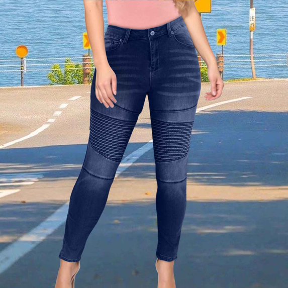 Womens Skinny Moto Jegging Jeans Denim Slim Fit Mid Rise Stretch Pencil Pants