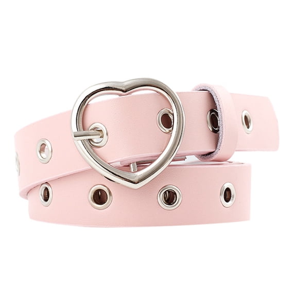 Womens Skinny Waist Belt with Heart Shaped Buckle and Hollow Eyelet Strap – Narrow Adjustable Belt for Jeans Pants Trousers and Dresses – Cute Casual Belt for Women Pink