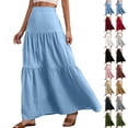 thumbnail image 1 of Womens Skirt Fashion Women‘s Solid Color Casual High Waist Tiered Skirts With Pockets Skirts for Women Light Blue M, 1 of 10