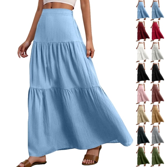 Womens Skirt Fashion Women‘s Solid Color Casual High Waist Tiered Skirts With Pockets Skirts for Women Light Blue M