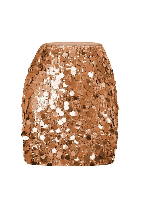 Womens Skirt Plus Size Sequin Bodycon Mini Skirt with Hidden Zipper Khaki XL