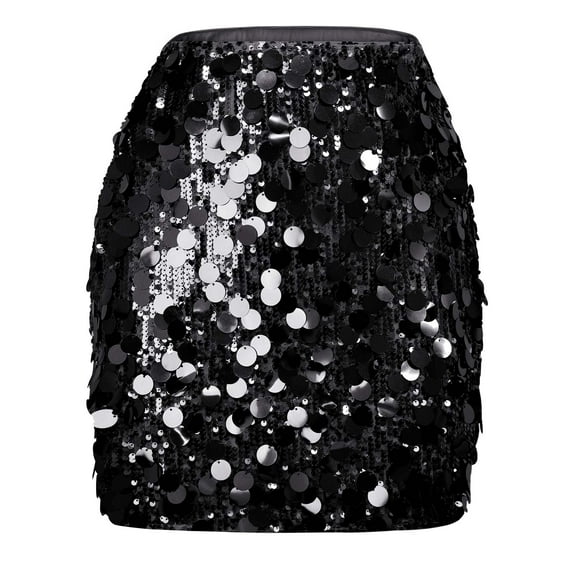 Womens Skirt Sequin Bodycon Mini Skirt with Hidden Zipper Black L