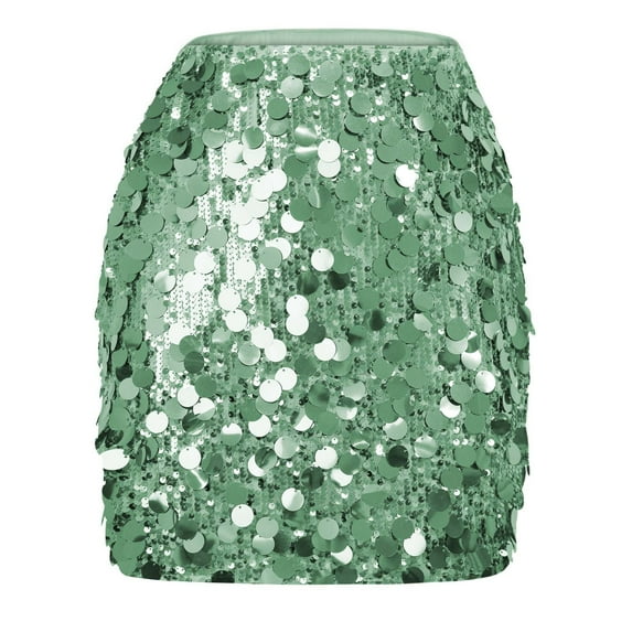 Womens Skirt Sequin Bodycon Mini Skirt with Hidden Zipper Green L