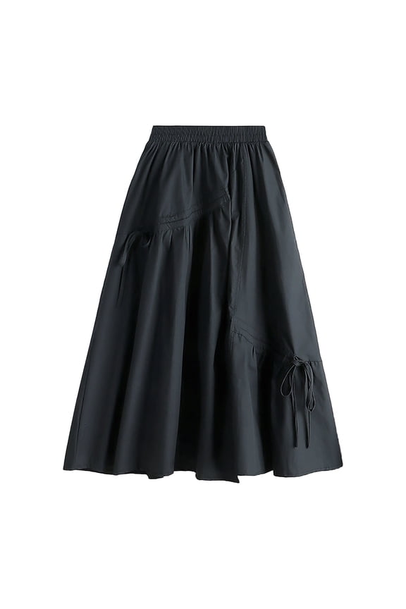 Womens Skirt Solid Color Casual Slimming Irregular Lacing Medium Length Large Swing A Line Skirt Skirt
