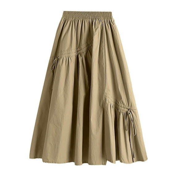 Womens Skirt Solid Color Casual Slimming Irregular Lacing Medium Length Large Swing A Line Skirt Skirt