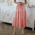 thumbnail image 1 of Womens Skirt Summer Solid Color Button-Front Pleated Elastic Waist Skirt Pink L, 1 of 6