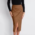 thumbnail image 1 of Womens Skirt Summer Solid Color Pleated Slit Skirt Brown L, 1 of 4