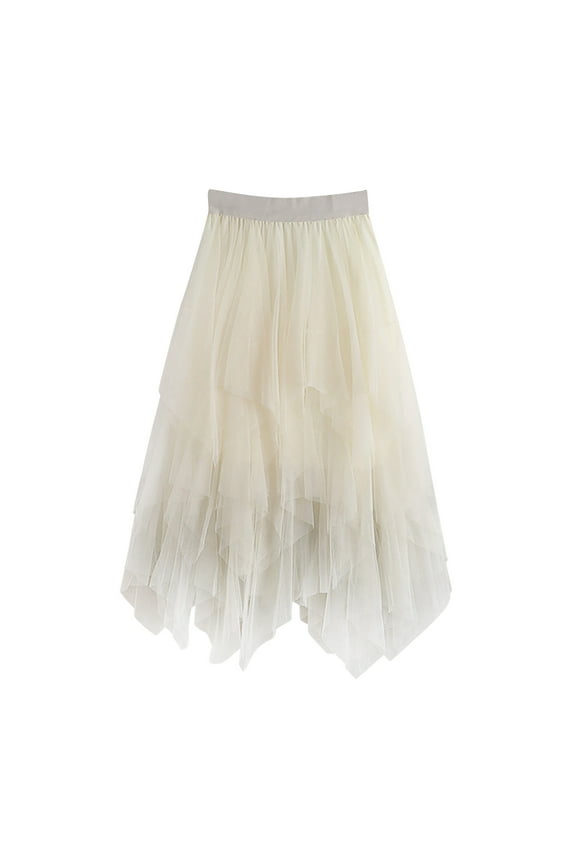 Womens Skirt Waisted Slimming Multi Layer Irregular Mesh Stitching Cake Skirt Mid Length Half Skirt