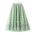 thumbnail image 1 of Womens Skirts A Line Pleated Long Tutu Skirt Ruffle Calf Length High Waist Skirt Summer Clothes for Women Green L, 1 of 2