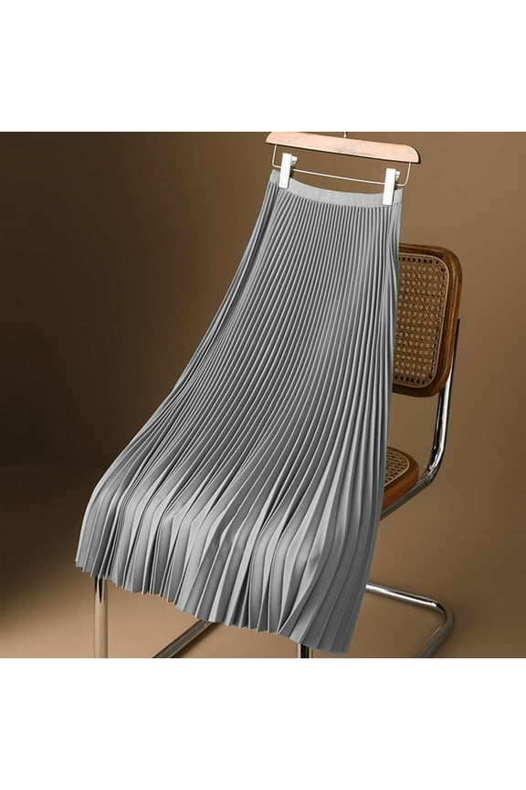 Womens Skirts Autumn Winter Solid Color Satin Pleated Loose Maxi Skirt Holiday Wear