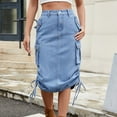 thumbnail image 1 of Womens Skirts Denim Utility Belted Midi Skirt Spring Summer Casual Skirt with Pockets Blue S, 1 of 6