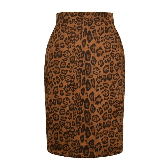 Womens Skirts Suede Leopard Pencil Skirt Knee Length High Waisted Print Bodycon Midi Womens Clothes Khaki XL
