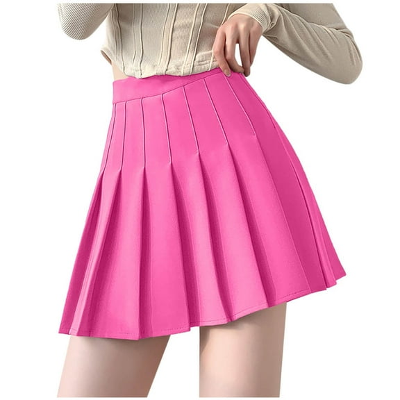 Womens Skirts Girls Solid Pleated Skirt Basic Skirt Aline Design Skirt Summer Clothes for Women Hot Pink M