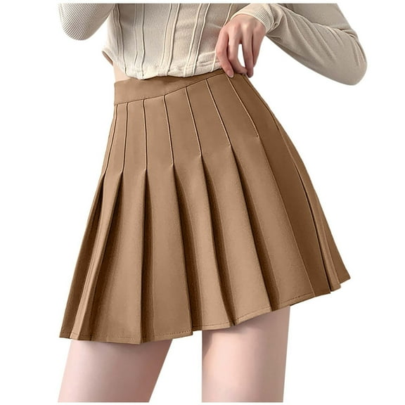 Womens Skirts Girls Solid Pleated Skirt Basic Skirt Aline Design Skirt Summer Clothes for Women Khaki M