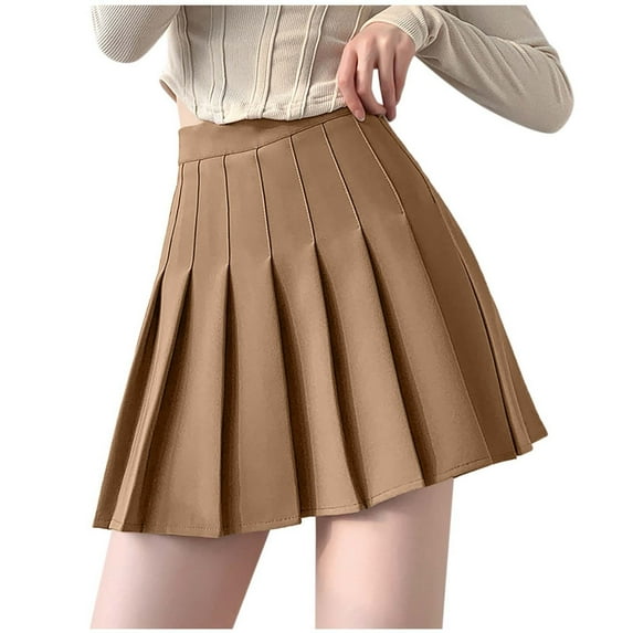 Womens Skirts Girls Solid Pleated Skirt Basic Skirt Aline Design Skirt Summer Clothes for Women Khaki M