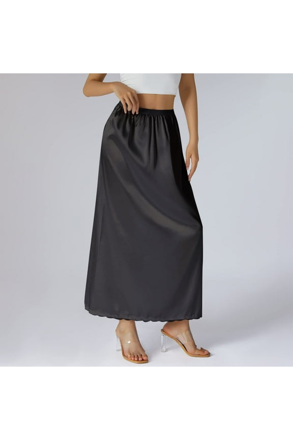 Womens Skirts Half Soft Satin Half Lace Long Underskirt Half Under Dresses Daily-Wear