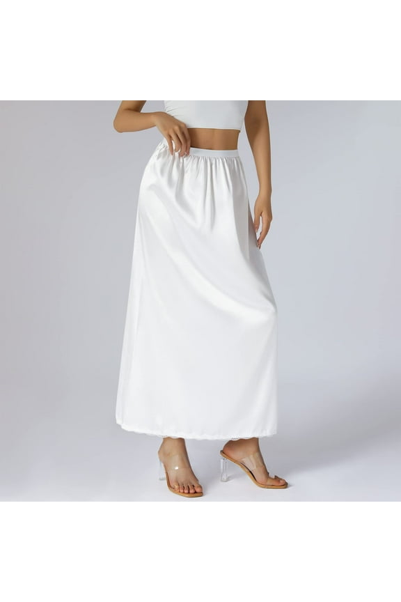 Womens Skirts Half Soft Satin Half Lace Long Underskirt Half Under Dresses Workwear