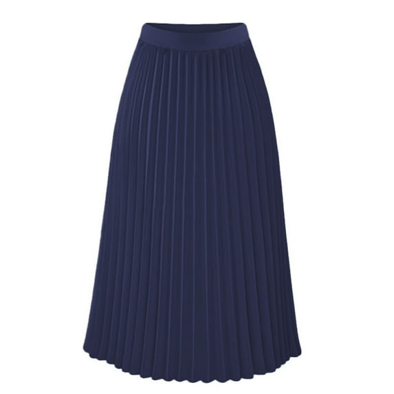 Womens Skirts High Elastic Waist Pleated Mid A Line Swing Skirt Daily-Wear