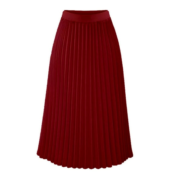 Womens Skirts High Elastic Waist Pleated Mid A Line Swing Skirt Holiday-Wear