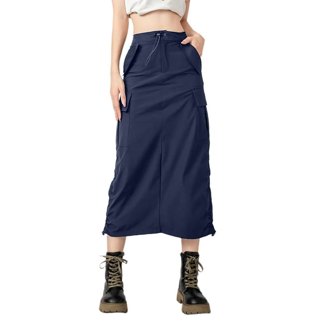Womens Skirts High Waist Slim Casual Side Drawstring Pleated Skirt ...