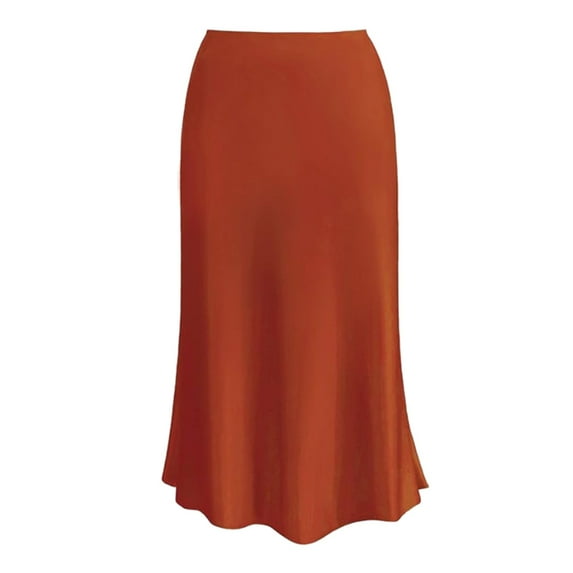 Womens Skirts High Waist Solid Color Satin Zipper Elegant Ladies Skirt Activewear