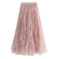thumbnail image 1 of Womens Skirts High Waisted Thin and Sweet Mesh Stitching A Line Cake Skirt Midi Womens Clothes Pink One Size, 1 of 3