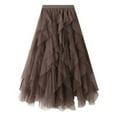 thumbnail image 1 of Womens Skirts High Waisted Thin and Sweet Mesh Stitching A Line Cake Skirt Midi Womens Summer Clothes Coffee One Size, 1 of 3