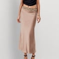thumbnail image 1 of Womens Skirts Lace Waist Satin Skirt Summer Solid Color Elegant A-Line Skirt Khaki S, 1 of 3