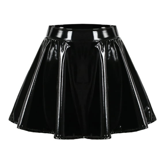 Womens Skirts Ladies Glossy Pleated Short Skirt Large Size Performance Skirt Summer Clothes for Women Black L