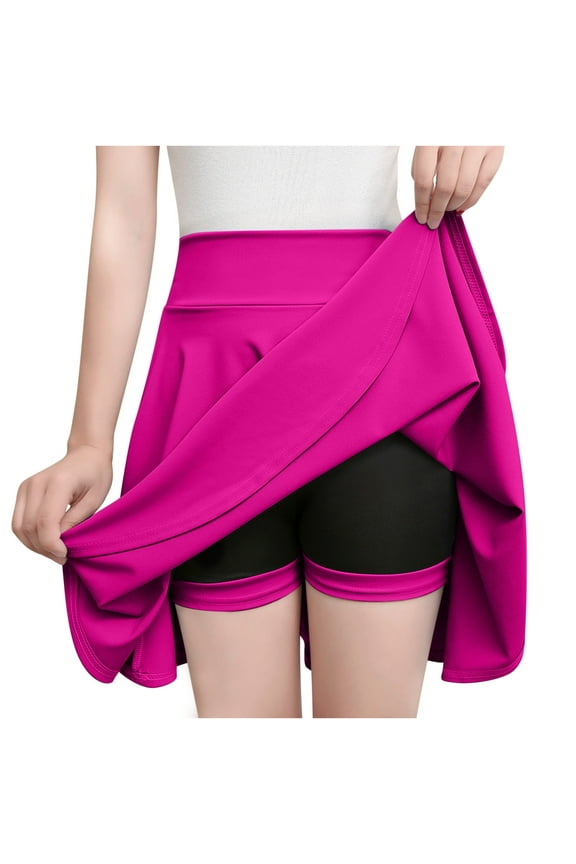 Womens Skirts Short New Women's Basic A-Line Skirt Summer Shorts Skirt School Pleated Casual Mini Skater Plus Size Flared Skirt New Pinks XL