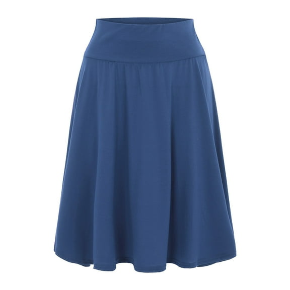 Womens Skirts Solid Color Casual Elastic High Waist Pleated Midi Long Skirt