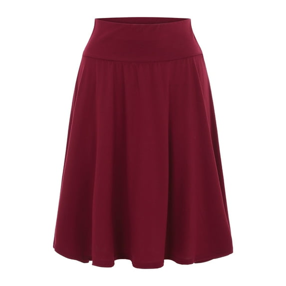 Womens Skirts Solid Color Casual Elastic High Waist Pleated Midi Long Skirt