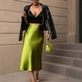 thumbnail image 1 of Womens Skirts Solid Color Satin High Waist Mid Length Slim Skirt Streetwear, 1 of 4
