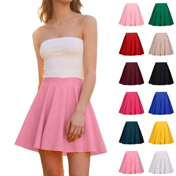 Womens Skirts Spring And Summer A-Line Solid Color Skirt Half Skirt for Women Short Plus Size Skirts, Watermelon Red-M