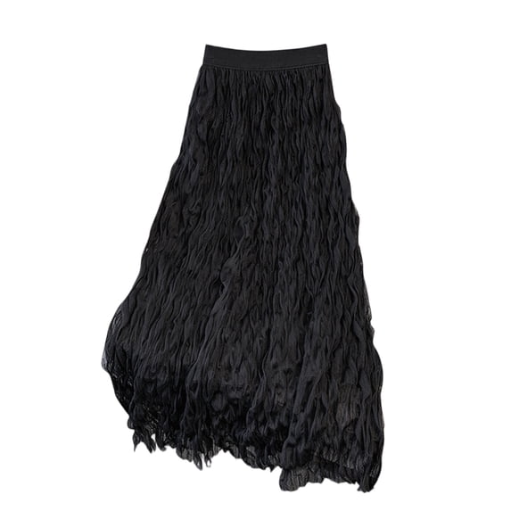 Womens Skirts Summer Casual Elastic High Waisted Boho A Line Flowy Skirt Swing Flowy Midi Skirt Black XL
