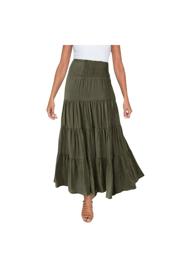 Womens Skirts Summer Elastic High Waist Boho Maxi Skirt Casual Drawstring A Line Long Skirt
