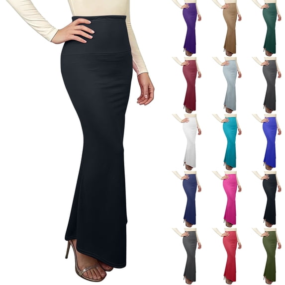 Womens Skirts Summer High Waist Solid Plus Size Skirts Stretchy Bodycon Skirt for Women Long Casual Office Wear, Black-S