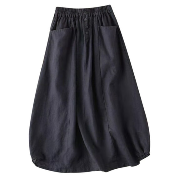 Womens Skirts Summer Linen Solid Color High Waist A Line Fashion Vintage Mid Length Skirt Streetwear