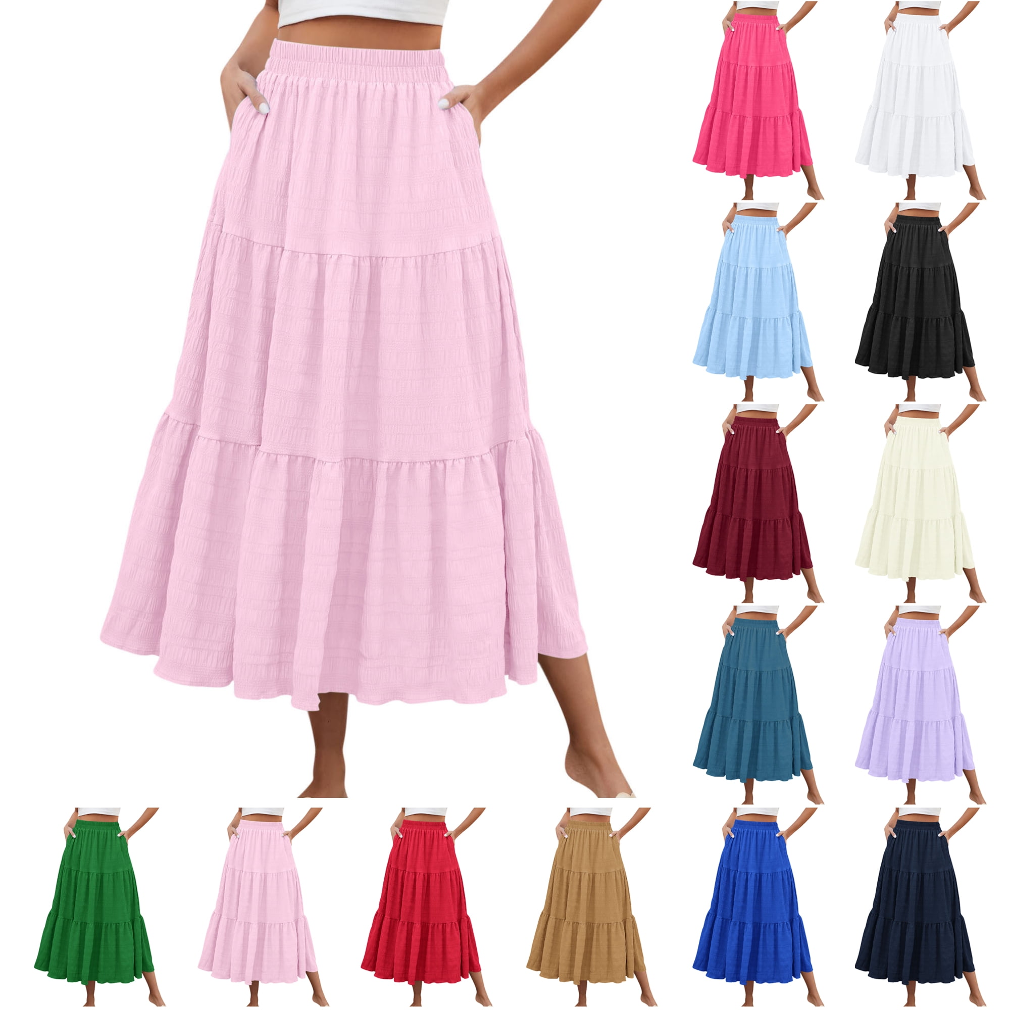 Womens Skirts Plus Size Skirts Summer Solid Color Casual Skirt for