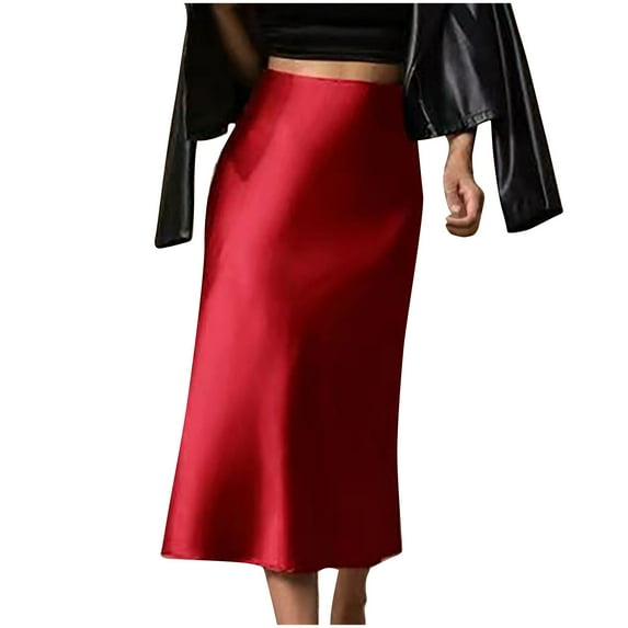 Wo-Fusoul Women's Summer Satin Slim Fit Knee-Length Skirt with Mermaid Hem, Elegant Casual Wear