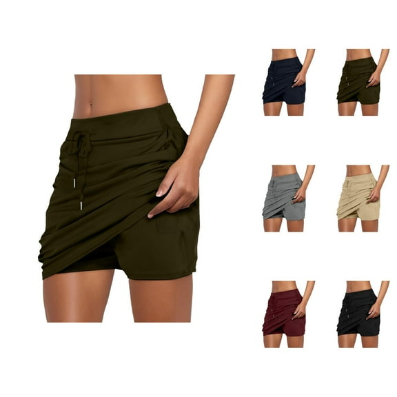Womens Skorts Drawstring Athletic Tennis Golf Skirts with Inner Shorts and Pockets Skorts for Woman