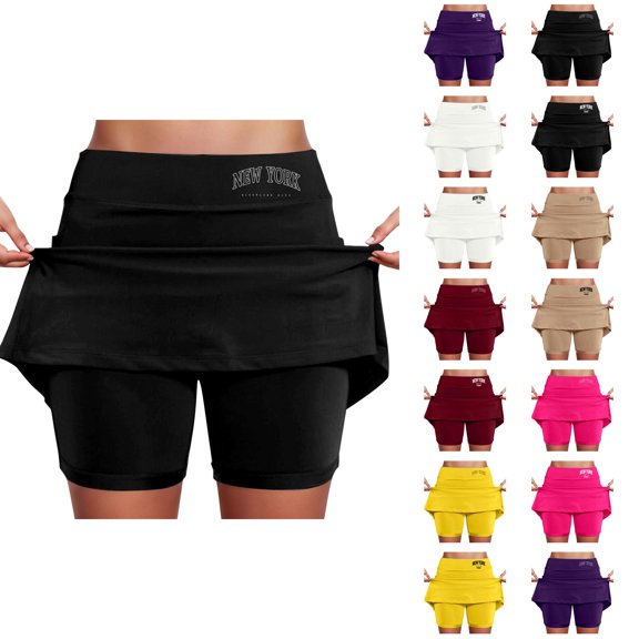 Womens Skorts Fashion Print Mid Waist Athletic Golf Tennis Skirts with Inner Shorts and Pockets Skorts for Woman