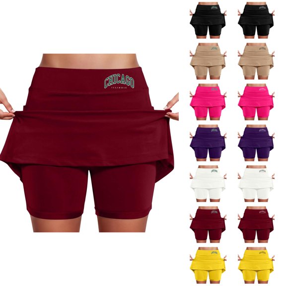 Womens Skorts Fashion Printed Mid Rise Athletic Golf Tennis Skirts with Inner Shorts and Pockets Skorts for Woman