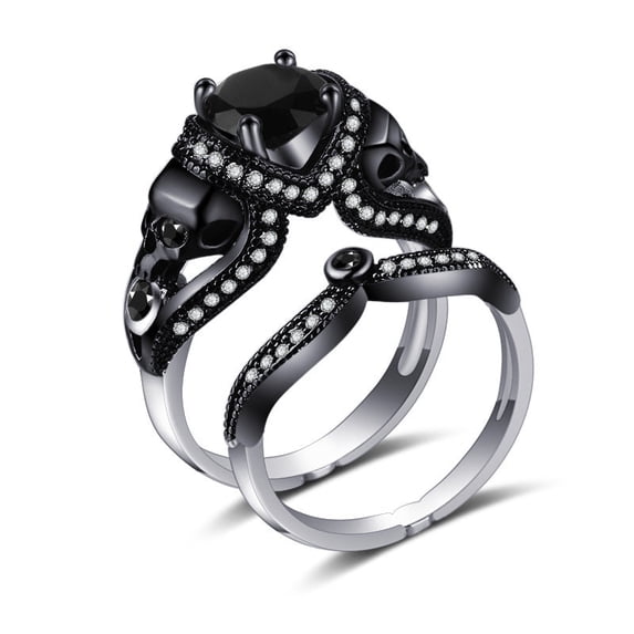 Womens Skull Ring With Crossbones Diamond Inlay Design Punk Retro Gold Plated Jewelry Urban Punk Style Accents