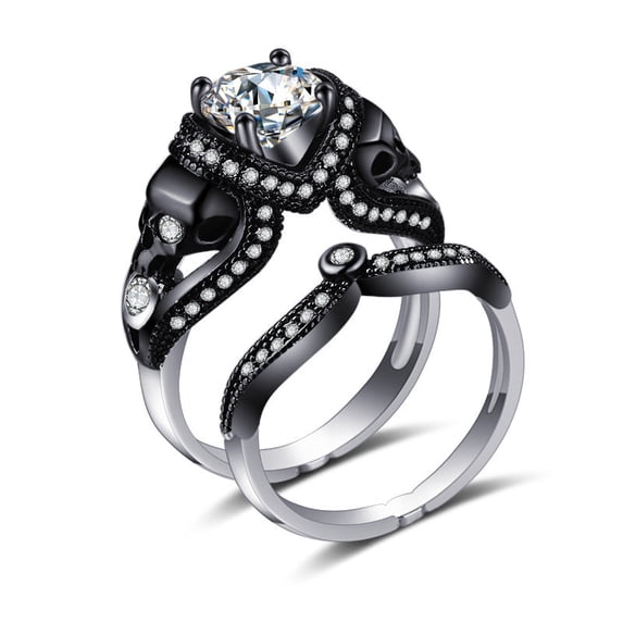 Womens Skull Ring With Crossbones Diamond Inlay Design Punk Retro Gold Plated Jewelry Urban Punk Style Accents