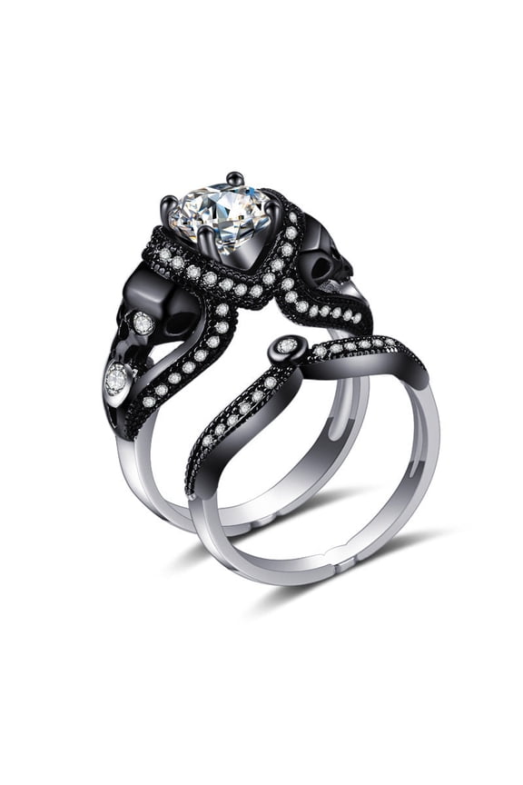 Womens Skull Ring With Crossbones Diamond Inlay Design Punk Retro Gold Plated Jewelry Urban Punk Style Accents