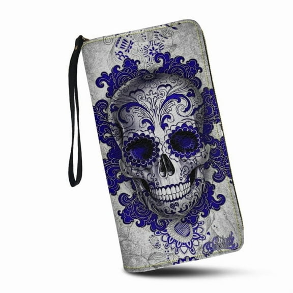 Womens Skull Wallet RFID Blocking PU Leather Multi Credit Card Large Capacity Zip Around Clutch Travel Purse Wristlet