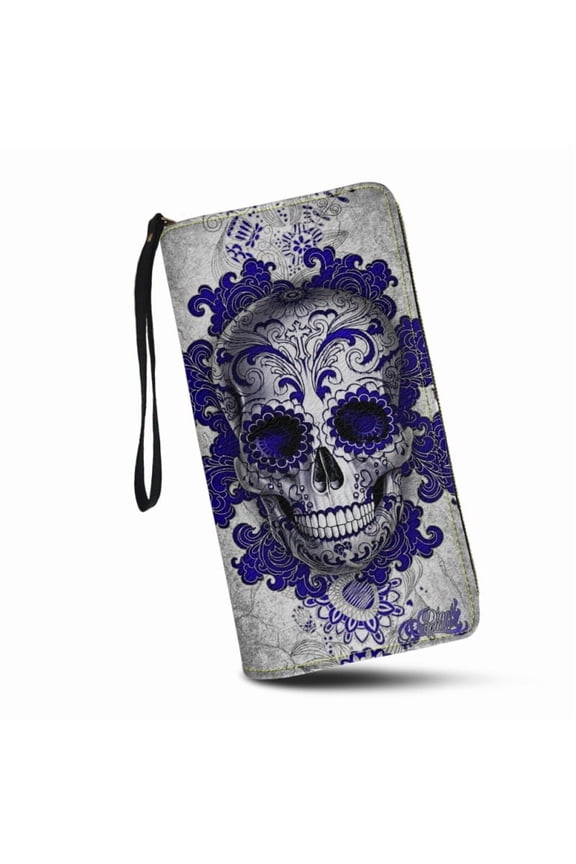 Womens Skull Wallet RFID Blocking PU Leather Multi Credit Card Large Capacity Zip Around Clutch Travel Purse Wristlet