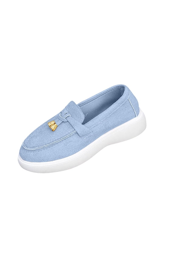 Womens Sky Blue Platform Loafers Slip On Velvet Comfortable Shoes with Gold Charm for Spring & Casual Wear,Size 38