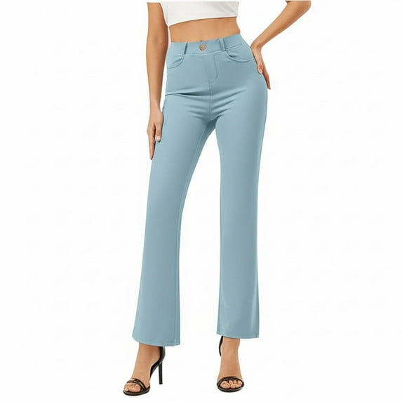 Womens Slacks Solid Color Slacks With Pockets Womens Business Casual Elastic Work Pants Womens Wide Leg Dress Pants Light Blue XXL
